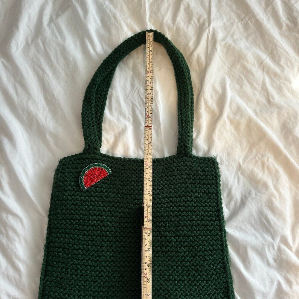 Handmade Knit Green Tote Bag Beaded Watermelon Crochet Shoulder Bag Cottagecore - Picture 7 of 7